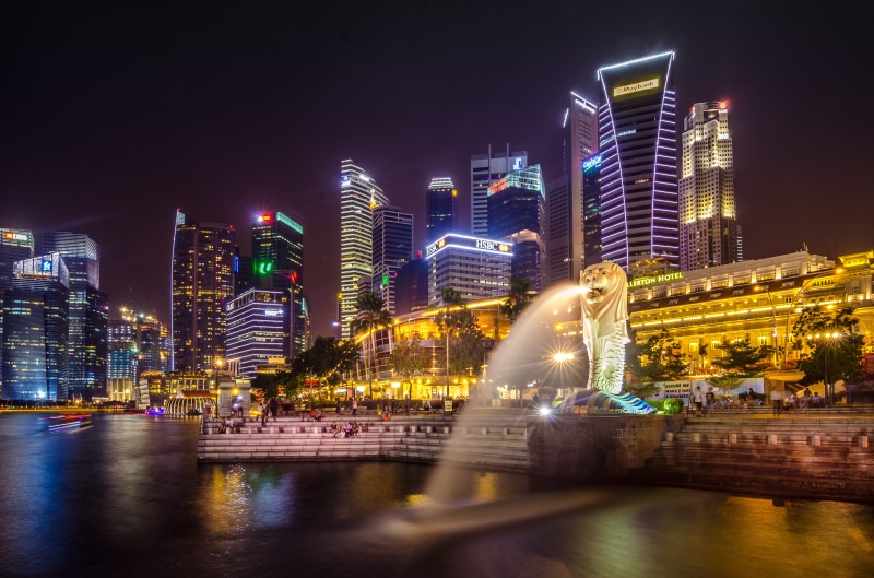 skyscraper, sands, downtown, city, building exterior, buildings, motion, urban, water, travel destinations, night photography, river, sky, urban skyline