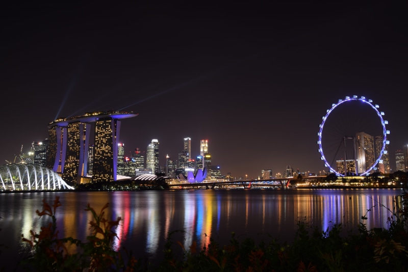 marina bay, built structure, urban skyline, garden, cityscape, nightlife, skyscraper, no people, sky, office building exterior, london, nature, water, architecture