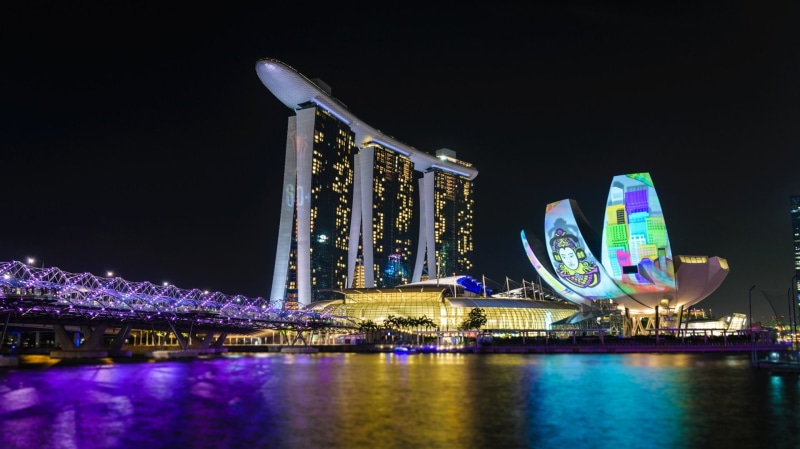 Singapore, Buildings, Night, Marina Bay Sands, Building, 1080P