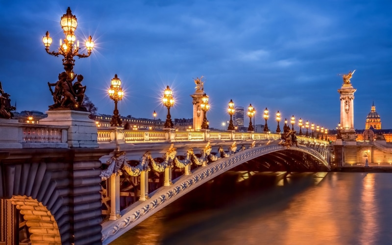 2K, iii, Evening, Bridge, Lights, Alexandre, France, pont, Paris, City