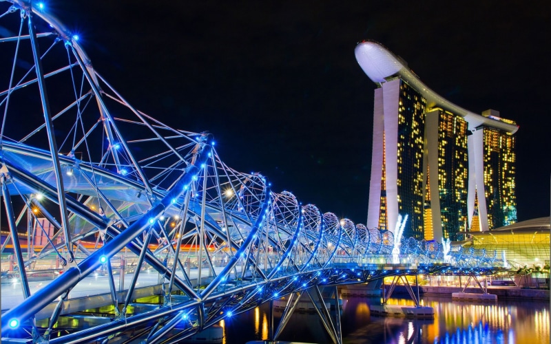 Hotel, City, 2K, Blue, Bridge, Singapore, Lights, Night