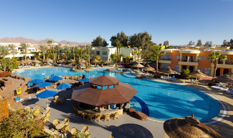 pool, Savoy Sierra Sharm El Sheikh Hotel, building exterior, high angle view, outdoors, day, luxury, travel, sunlight, plant, blue, Egypt, swimming pool