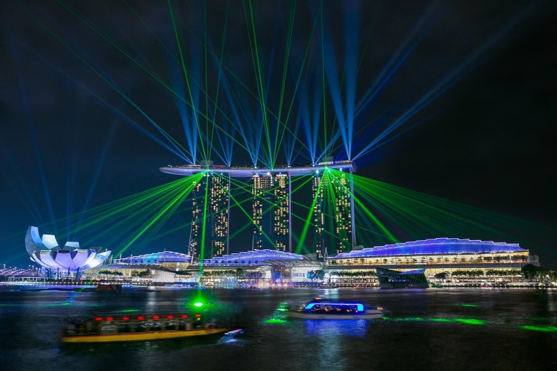 bay, marina bay sands, sands, singapore, night, glare, marina, show, marina bay, laser, 1080P, lights, laser show