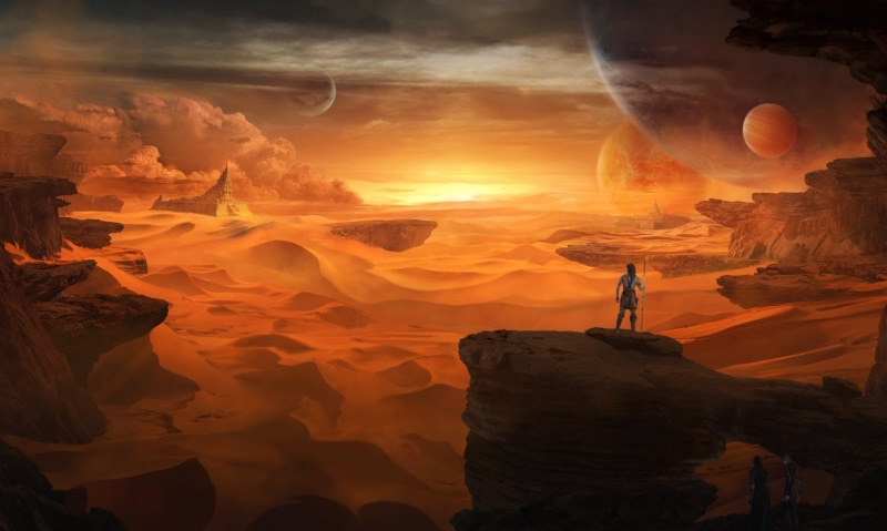 one person, Landscape, standing, cloud - sky, orange color, adult, rock, silhouette, nature, non-urban scene, 1080P, Sci Fi, men, Dune, rock - object