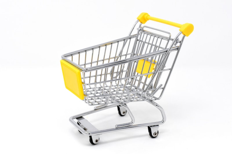 store, trolley, shopping, supermarket, technology, buy - single word, shopping basket, chrome, yellow, transport, consumerism, push cart, e-commerce, grocery