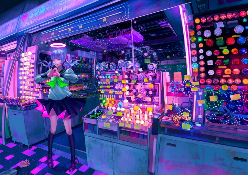 anime, cyberpunk, shop, vaporwave, 720P