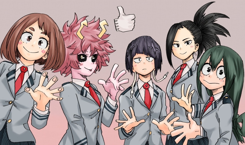 business person, men, Tsuyu Asui, Momo Yaoyorozu, adult, Ochaco Uraraka, hair, digital composite, Boku no Hero Academia, smiling, portrait, 1080P, people