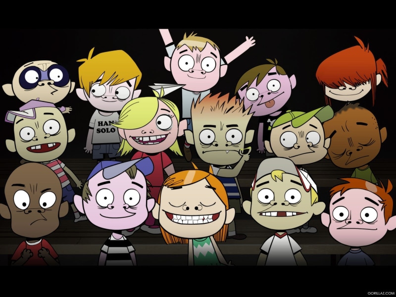 Gorillaz, 2-D, abundance, still life, no people, large group of objects, caps, anthropomorphic, close-up, Noodle, 720P, celebration, multi colored, creativity