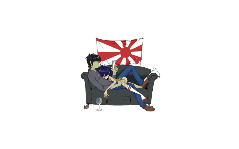 still life, copy space, 720P, indoors, sky, Murdoc Niccals, red, star shape, studio shot, patriotism, character, cut out, shape, flag, female, white color