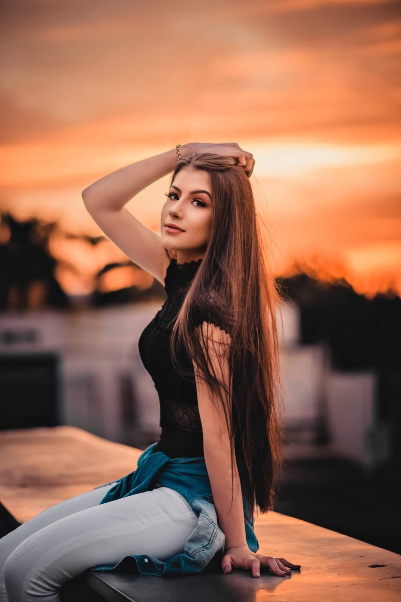 beautiful woman, style, posing, women, young adult, 4K, sunset, leisure activity, attractive, long hair, dawn, one person, black, pose, hairstyle, fashionable