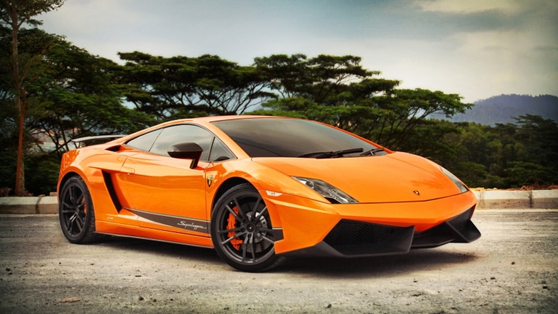 day, stationary, orange, Lamborghini Gallardo, mode of transportation, travel, car, plant, sunlight, lamborghini, outdoors, sports car, no people, transportation