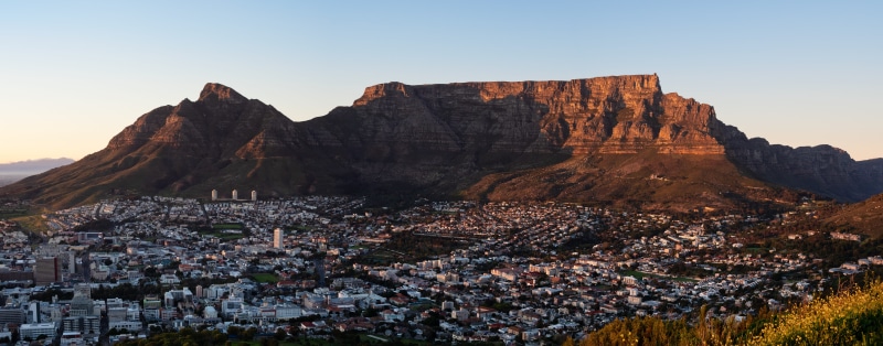 sunset, table mountain, cityscape, coast, nature, skyline, environment, summer, house, landscape, scenics - nature, blue, panorama, cape town, no people