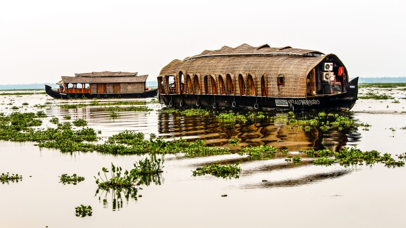 kerala, ocean, daytime, mud, boat, tree, reflection, backwater, architecture, no people, india, plant, transport, river, lake, 4K, transportation, built structure