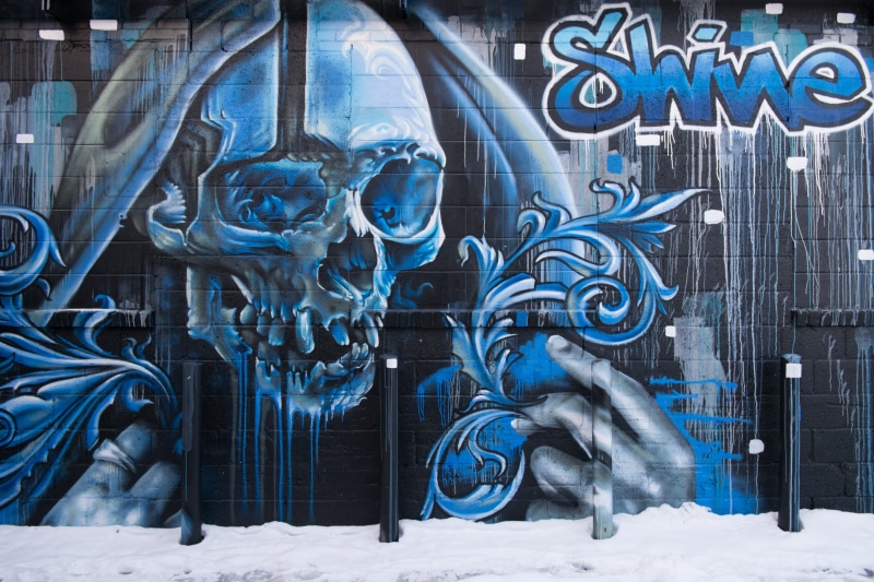 art, architecture, bone, 4K, street art, built structure, representation, art and craft, creativity, graffiti, no people, winter, grey, human skeleton
