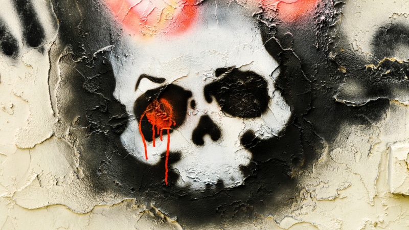 graffiti, skull, wall art, street art, 4K