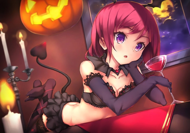 illustration, balloon, celebration, Halloween, anime, event, human representation, red, 480P, female, decoration, beautiful woman, lighting equipment