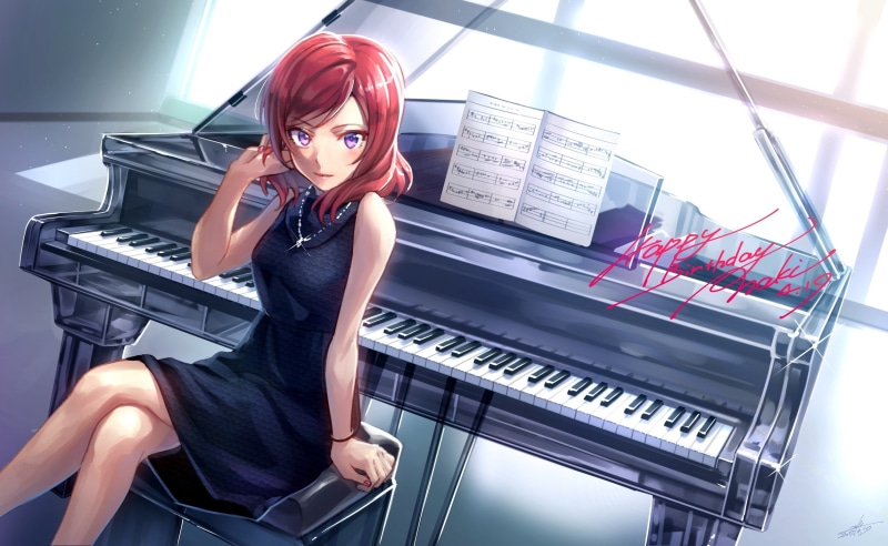 Nishikino Maki, 1080P, piano, anime, anime girls, Love Live!, necklace