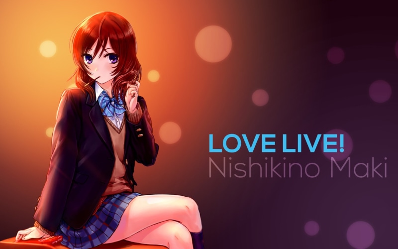 beautiful people, sitting, Love Live!, beauty, looking at camera, one person, front view, Nishikino Maki, hairstyle, western script, young adult, clothing