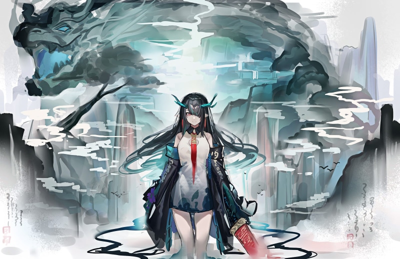 Arknights, anime, anime girls, Dusk (Arknights), dragon girl, 1080P, ECHJ