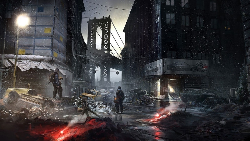 1080P, concept art  computer game  apocalyptic  Brooklyn Bridge  New York City  Tom Clancys The Division  Tom Clancys  Manhattan  video games