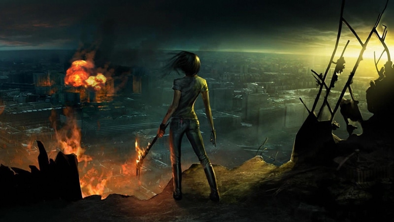 1080P, young adult, concept art, digital, warrior, burning, fire, fantasy art, night, smoke - physical structure, women, torch, digital composite