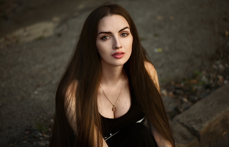 tank, long hair, women, look up, hair, black, long, s, portrait, look, 1080P, face, top