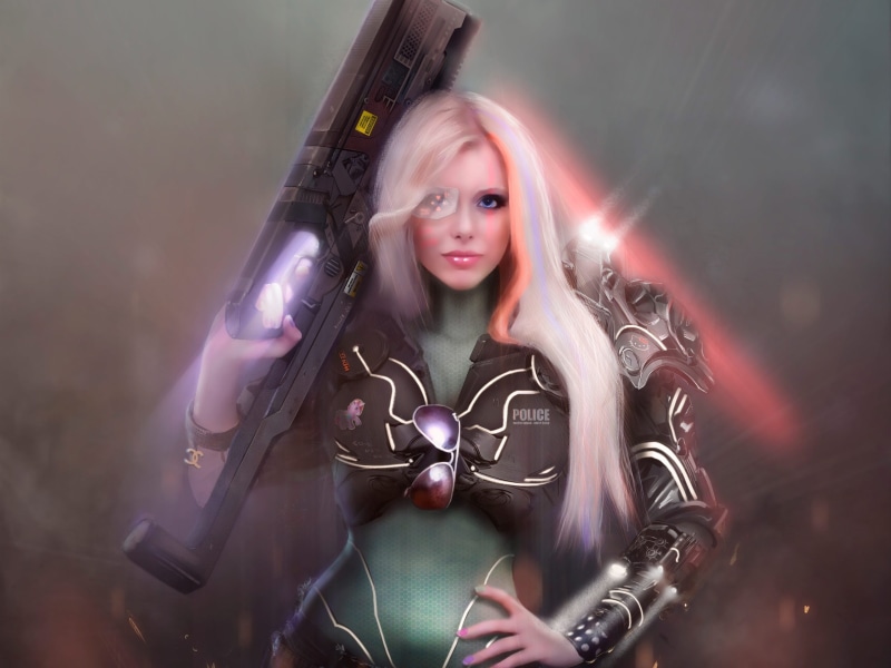 Fantasy, 2K, Hair, Weapon, Glasses, Girl, Police, White