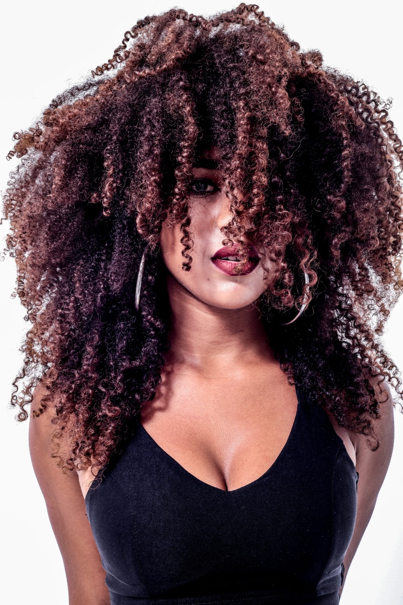 beautiful woman, brunette, female, indoors, human hair, human face, tank, hair, young adult, front view, brazil, studio shot, earring, young women, curly hair