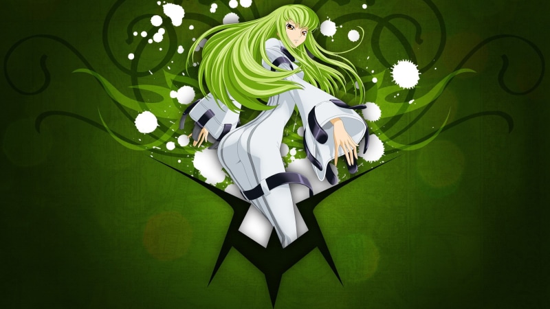 C.C., directly above, white color, 1080P, pattern, studio shot, representation, nature, close-up, indoors, green color, paper, Code Geass, no people, still life