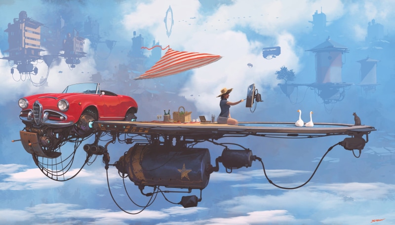 vehicle, artwork, Alejandro Burdisio, car, 1080P, clouds, ArtStation, sky