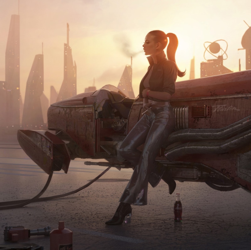 digital art, artwork, smoking, women, 720P, ponytail, futuristic, Akira, Coca-Cola, concept art
