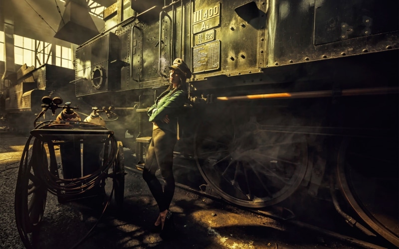 men, women, night, indoors, bicycle, city, land vehicle, people, standing, full length, train, real people, architecture, working, model, smoking, transportation