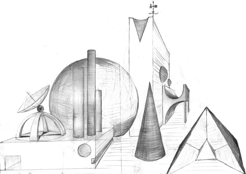futuristic, copy space, parabolic mirrors, antique, history, obsolete, drawing - Art Product, black, ferris wheel, glass - material, nautical Vessel, shape