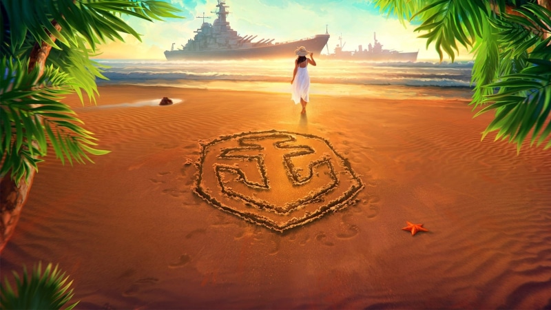 Warships, World of Warships, Warship, 1080P, Girl, Sand, Logo, Beach