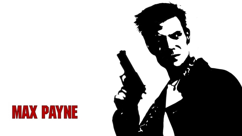 Max Payne, text, sign, silhouette, copy space, studio shot, men, nightlife, standing, 1080P, western script, holding, indoors, cut out, one person, Video Game