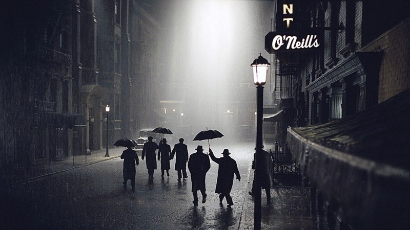 umbrella, Road to Perdition, movies, night, rain, bar, 1080P