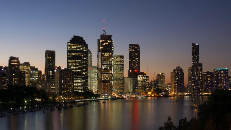 skyline, city lights, horizon, skyscrapers, evening, brisbane, queensland, cityscape, 5K, dusk, downtown, sky, australia, river, night, buildings, metropolis