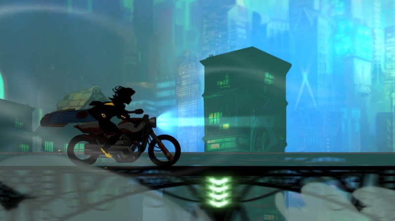 city, sword, sailing ship, woman, bicycle, lifestyles, black, activity, mode of transportation, land vehicle, one person, illuminated, built structure