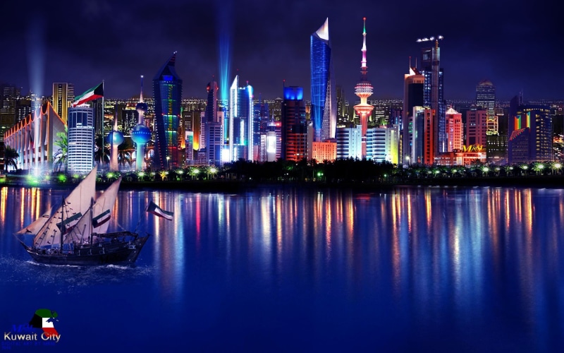 nightlife, no people, residential district, cityscape, reflection, Kuwait, nature, night, built structure, sailing ship, bay, city life, illuminated, financial district