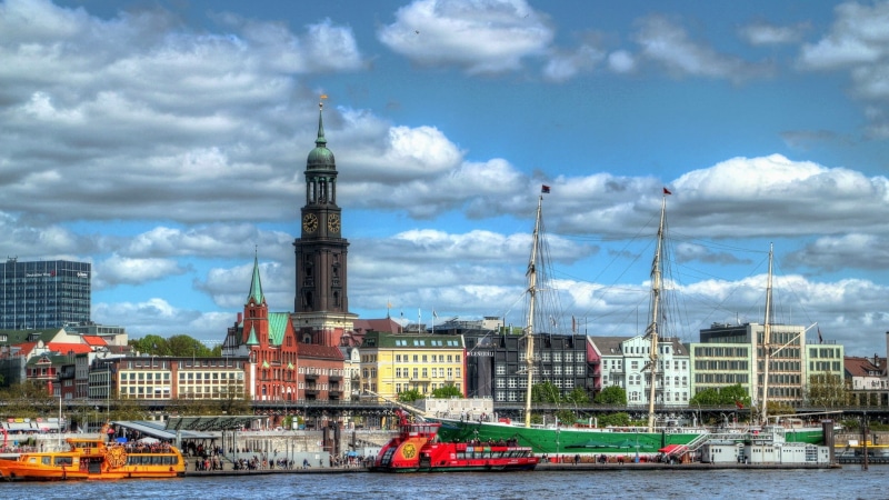architecture, Germany, travel destinations, HDR, cloud - sky, sailing ship, building, tower, nautical vessel, cityscape, day, ports, building exterior