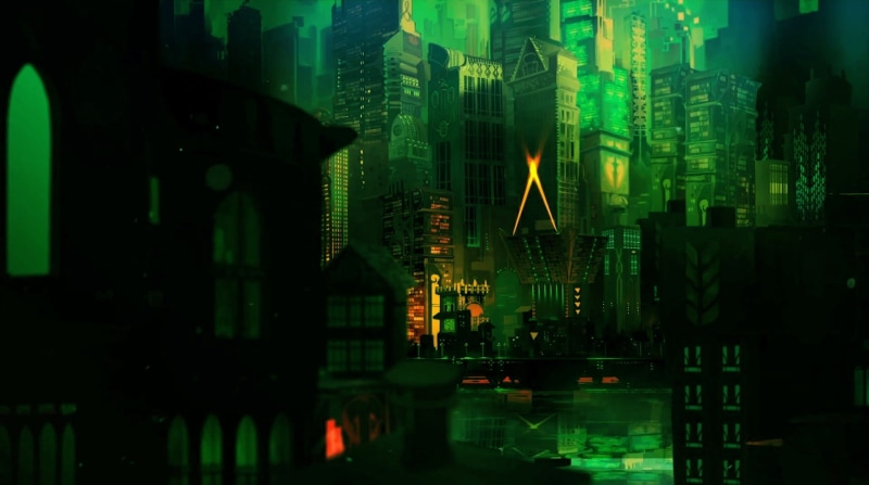 Transistor, financial district, architecture, illuminated, no people, digital art, building exterior, outdoors, cityscape, fantasy art, tall - high, modern