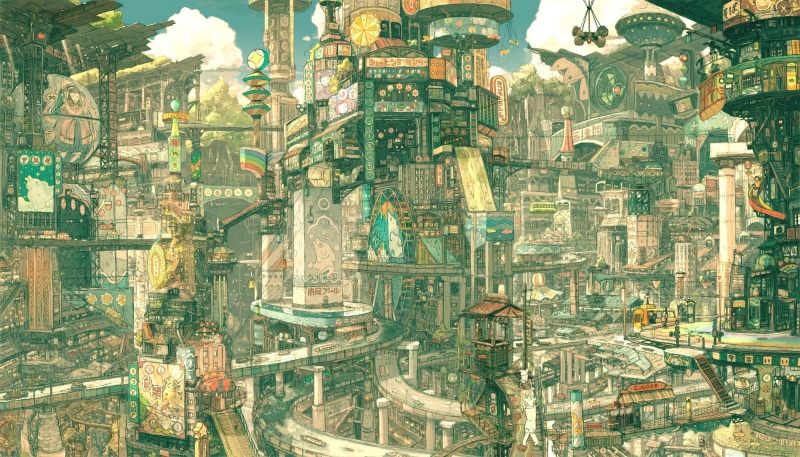 fantasy city, no people, built structure, outdoors, office building exterior, place of worship, travel, building, skyscraper, day, city, building exterior