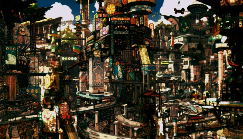 art and craft, hanging, travel destinations, day, cityscape, Imperial Boy, variation, digital art, architecture, large group of objects, backgrounds, nature