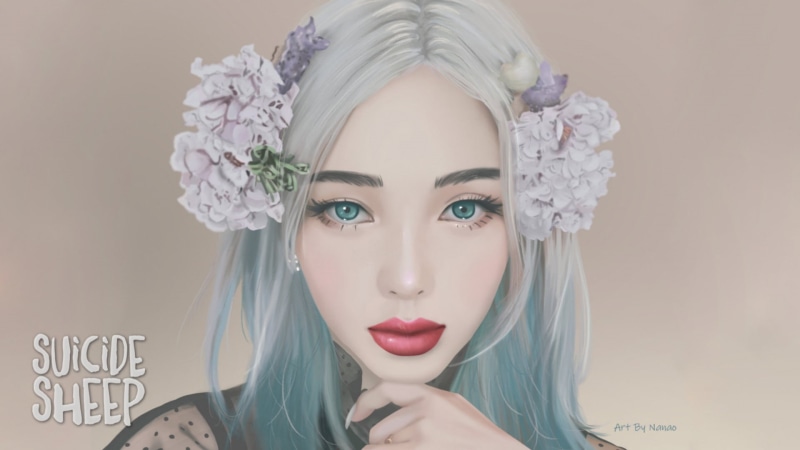 Suicide Sheep, gray hair, 1080P, digital art, Nanao Laishram