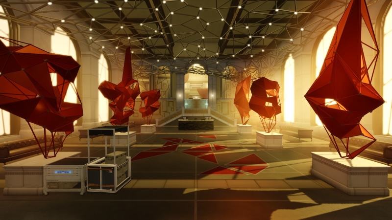 lighting equipment, modern, digital composite, building, Deus Ex: Human Revolution, tiled floor, decoration, built structure, luxury, ceiling, illuminated