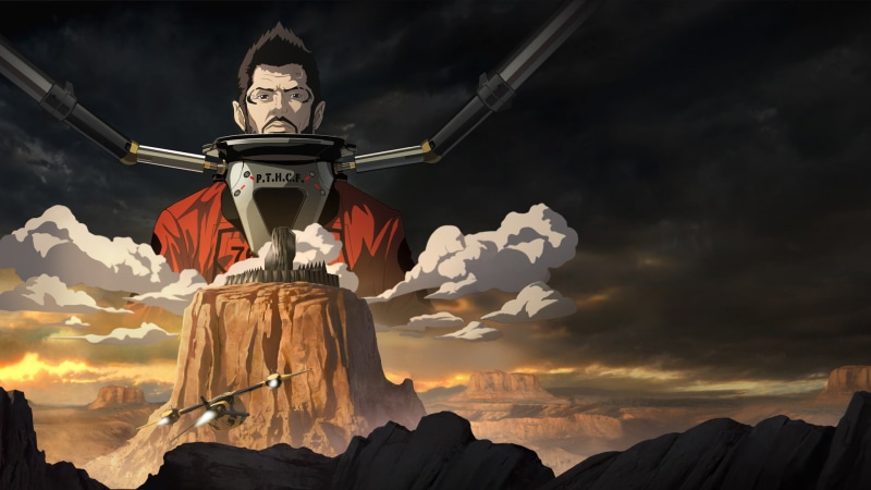 creativity, low angle view, religion, landscape, mountain, 1080P, night, Adam Jensen, spirituality, belief, male likeness, statue, cyberpunk, sky, Deus Ex: Mankind Divided