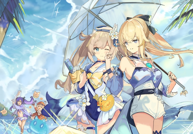 anime girls, Jean (Genshin Impact), barbara (genshin impact), thighs, 2K, Genshin Impact