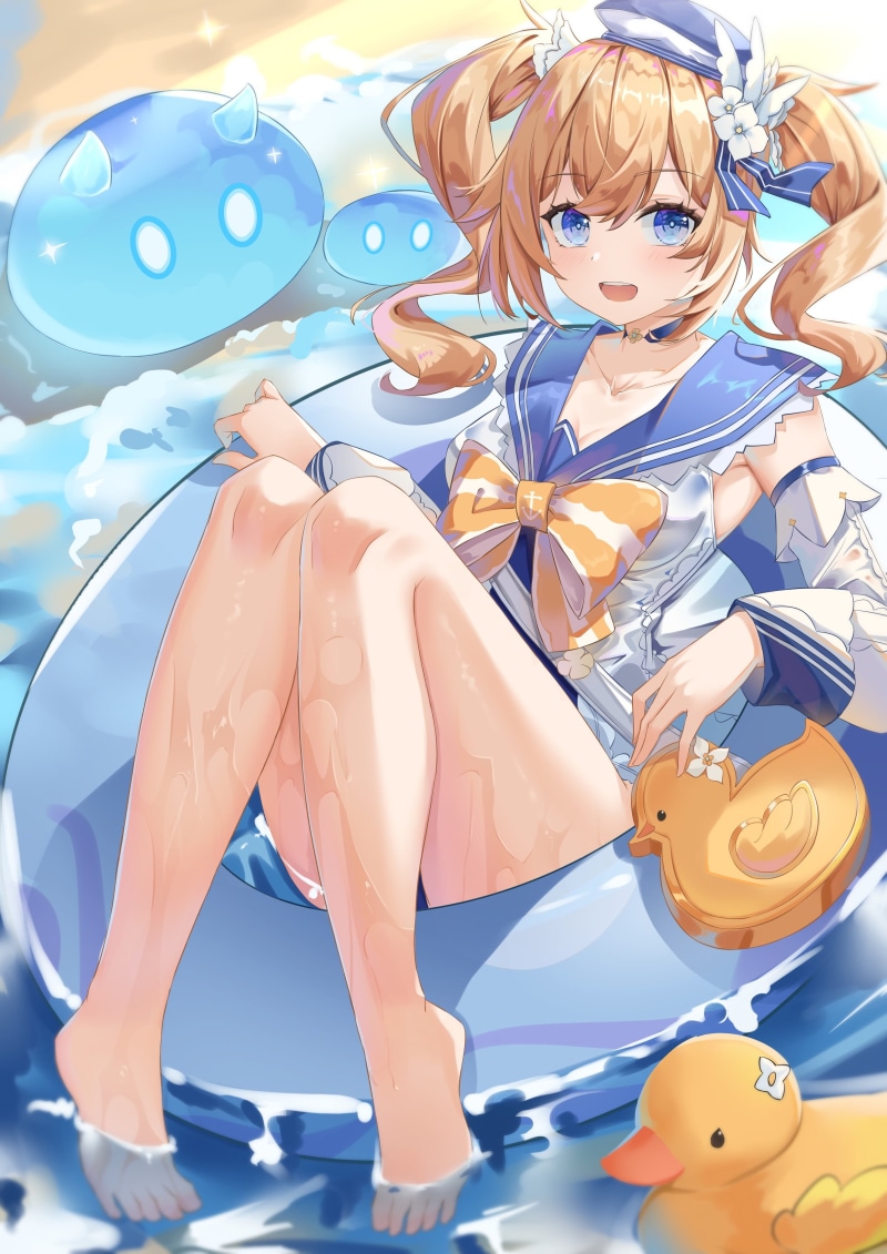 thighs, swimwear, anime girls, barbara (genshin impact), blonde, Pai Daxing, 2K, Genshin Impact