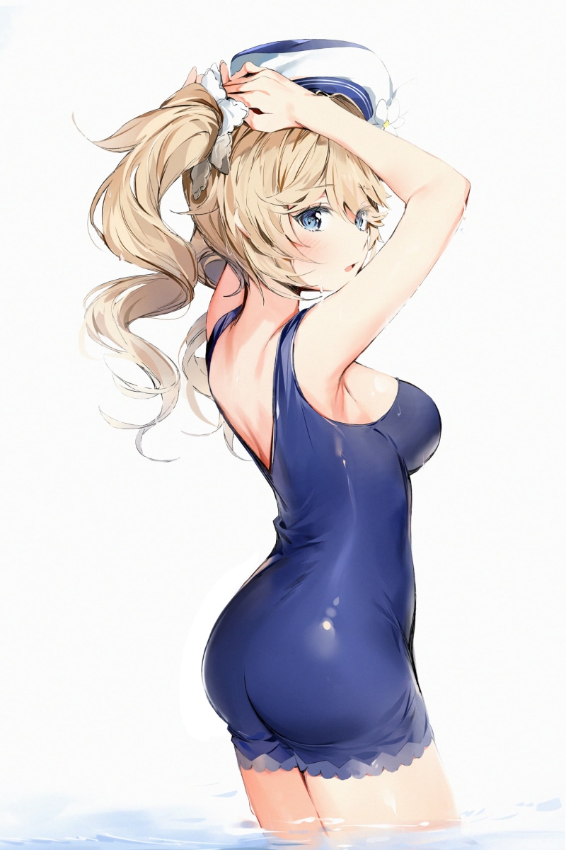 Genshin Impact, barbara (genshin impact), 2K, anime girls, one-piece swimsuit, swimwear, bareback