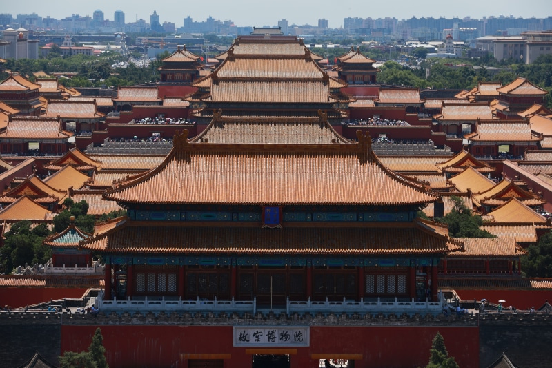 beijing, roof, belief, travel destinations, no people, built structure, building, building exterior, high angle view, day, 5K, forbidden city, cityscape